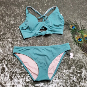 Shade & Shore Front Tie 2 Piece Swimsuit Top 36B/ Bottoms: L